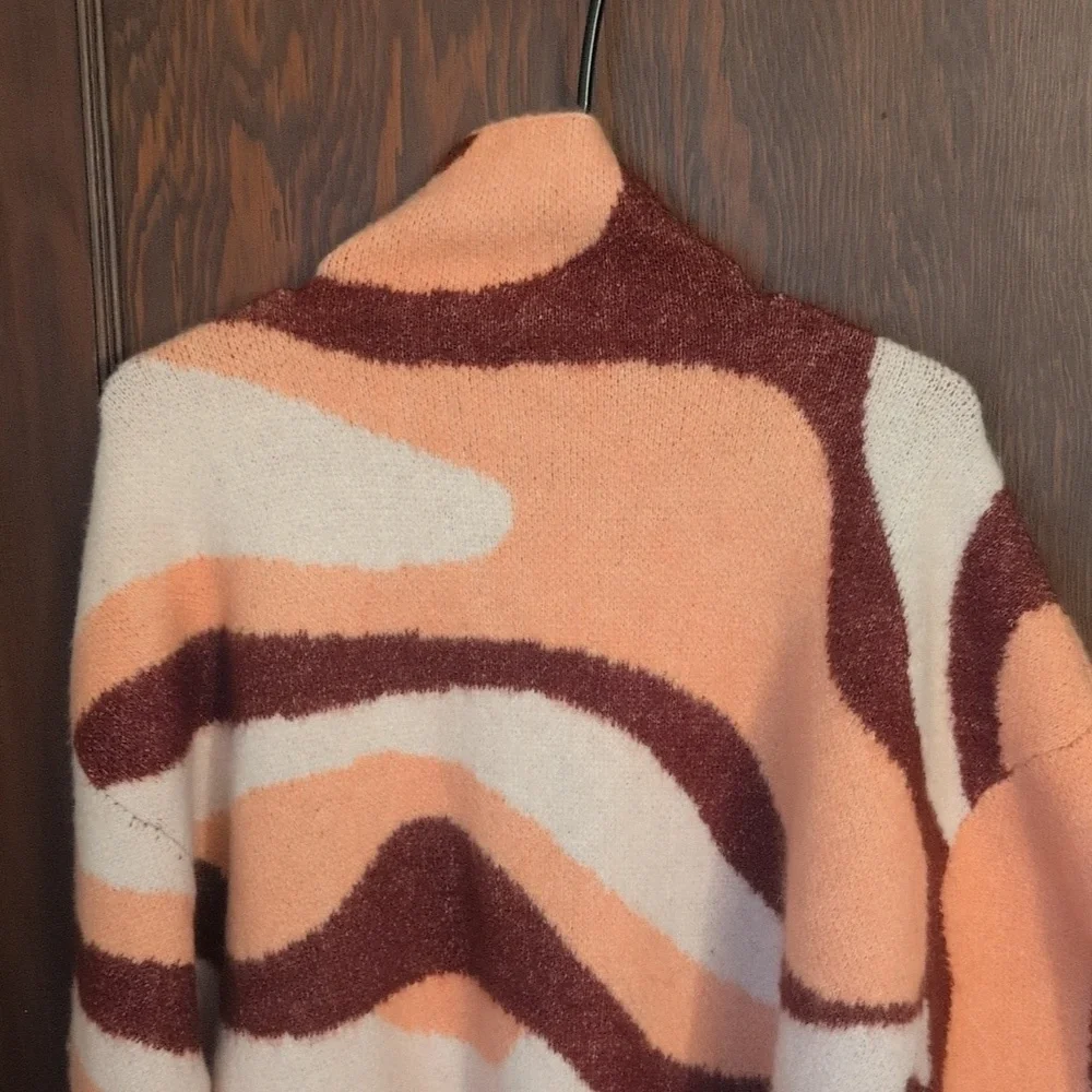 Zara Blogger Fav Pink Burgundy Jacquard Wave High Neck Sweater Size Small